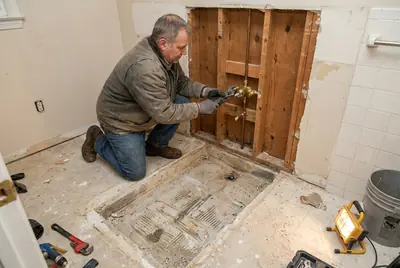 Drain and valve reworked in the open alcove