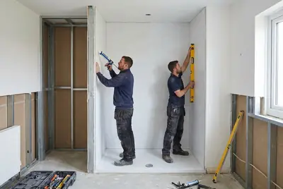 Wall panels closing over the waterproofed alcove